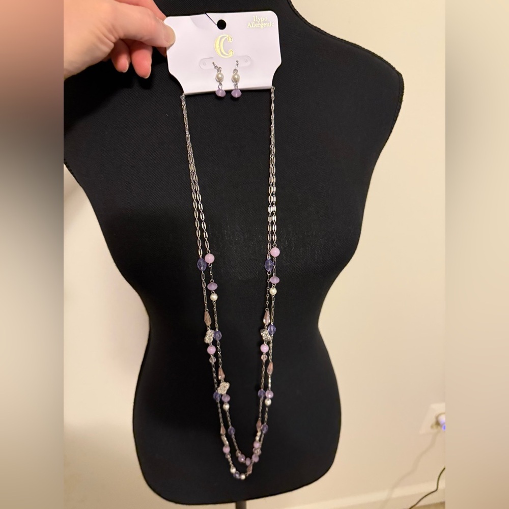 Charming Charlie Double Strand Necklace & Earrings Set New - Picture 5 of 6
